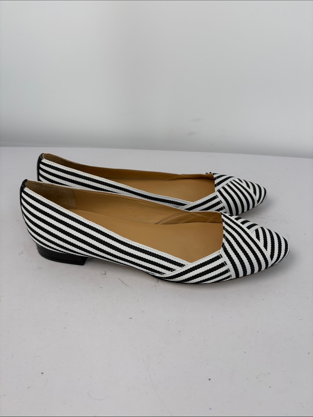 Talbots Black and White Striped Pointed-Toe Slip-On Flats